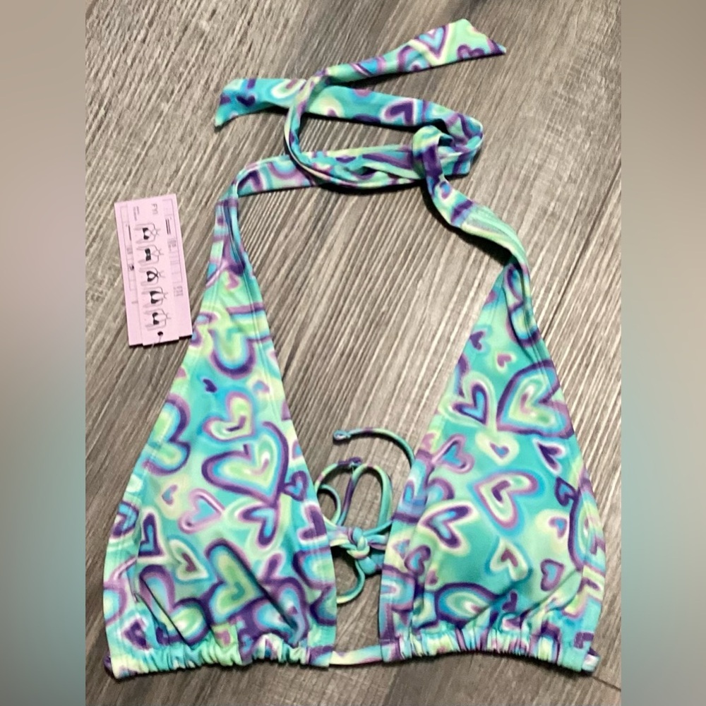 Halter Bikini Top - Multicolor Hearts